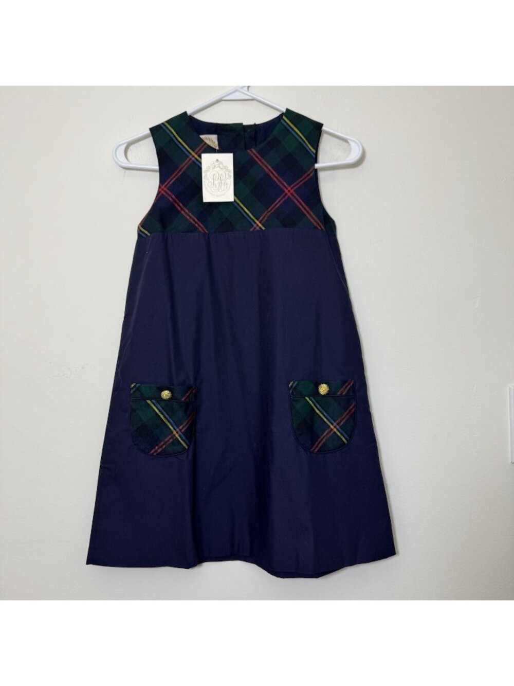 The Beaufort Bonnet Company Girls Jumper Dress Size 12 Plaid Pockets Lined New
